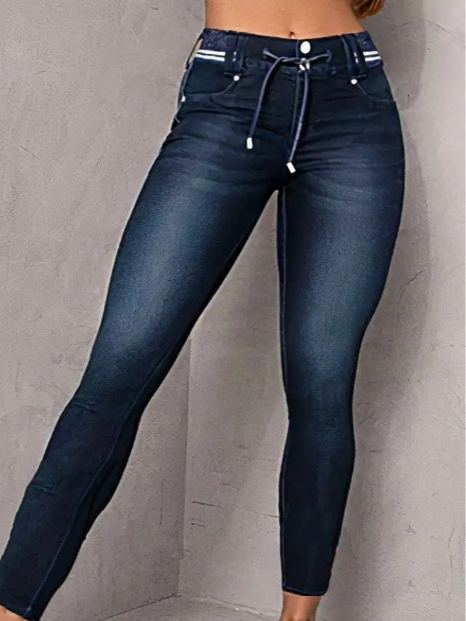 Women’s Athleisure Skinny Jeans – Drawstring Pull-On Butt-Lift Jeggings