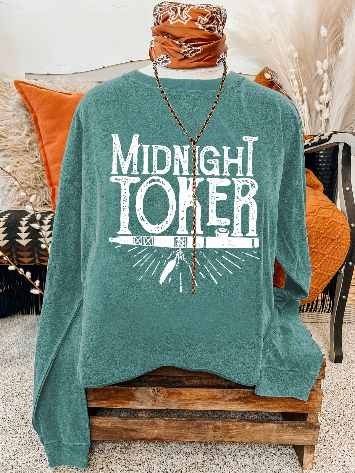 Sweat-shirt Femme Décontracté Col Rond Teal Motif Soleil Graphique