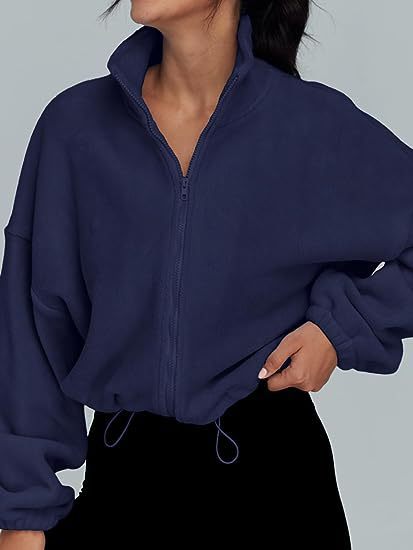 Women’s Polar Fleece Zip Jacket – Stand Collar Casual Sportswear
