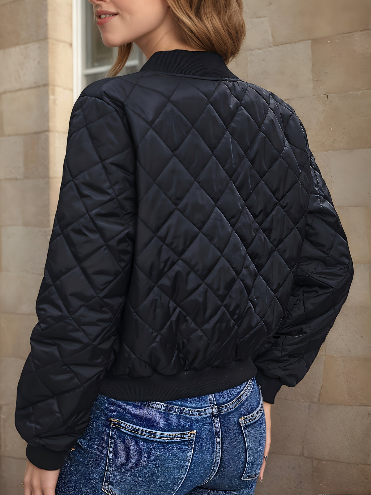 Women’s Zipper Flying Jacket – Elegant All-Season Crew Neck Outerwear