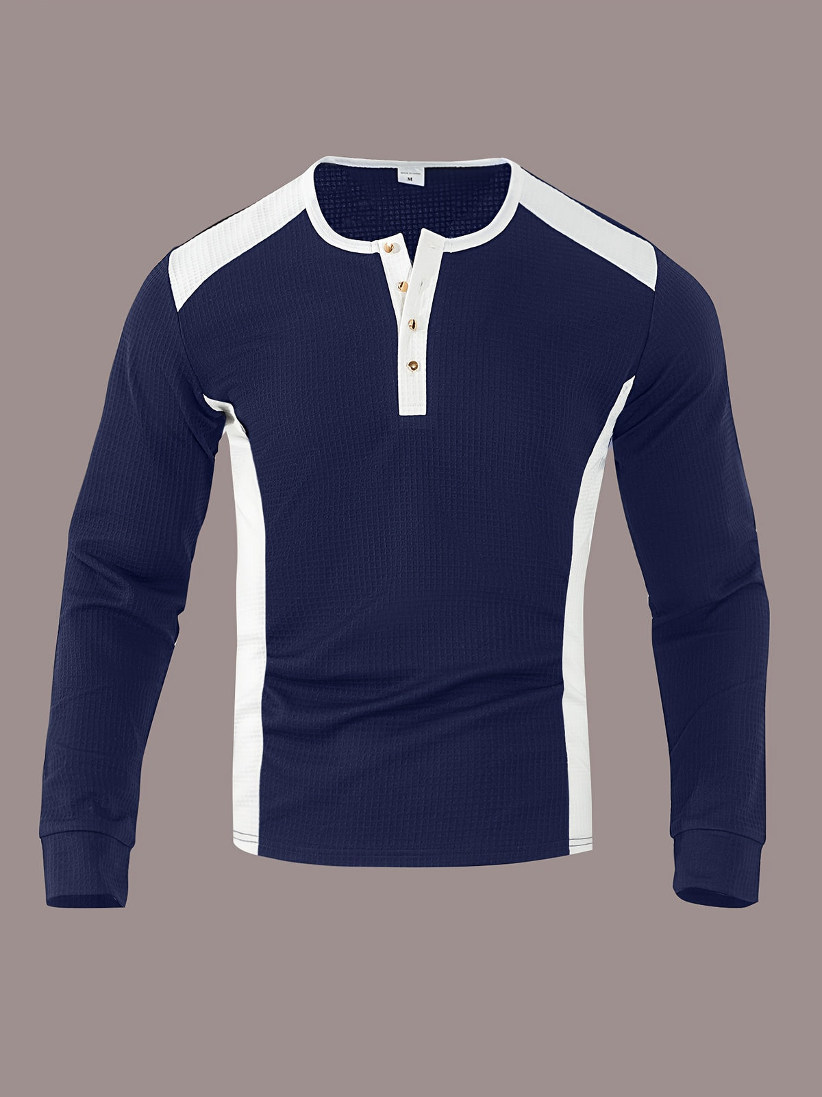 Men’s Waffle Henley Shirt – White & Black All-Season Button Top