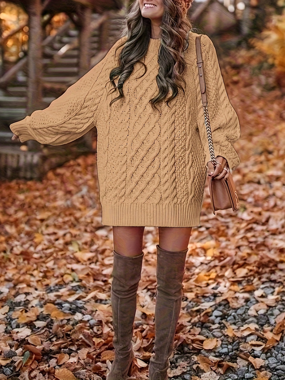 Pull Vika femme – Col rond ample en maille mi-longue