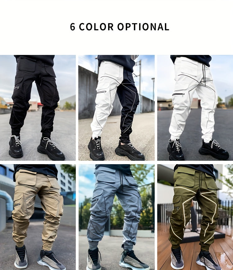 Pantalones cargo reflectantes para hombre – Pantalones deportivos holgados multibolsillos