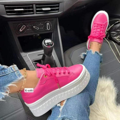 Baskets compensées pour femme – Chaussures décontractées légères à lacets à semelle épaisse