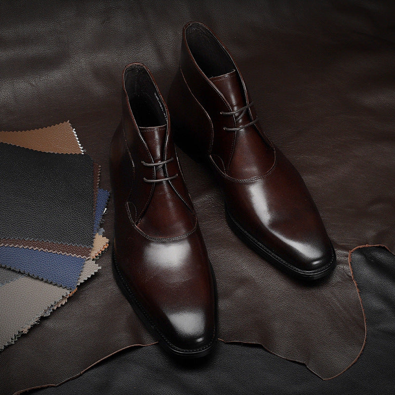 Bottes Martin en cuir véritable Loom & Soul™ pour hommes – Bottes tendance en peau de vache avec talon épais antidérapant et confort respirant