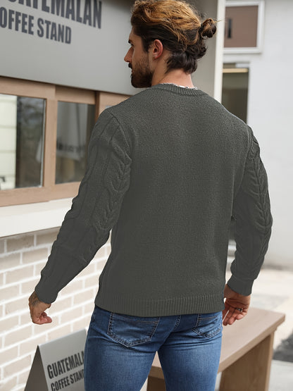 Suéter de punto a rayas para hombre – Suéter suave con cuello redondo y ribete acanalado