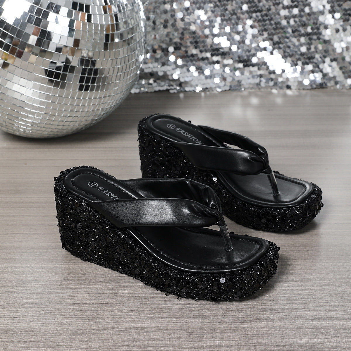 Sandales Compensées à Paillettes Loom & Soul™ – Tongs d'été à Plateforme et Talons Hauts pour Femmes