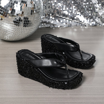 Sandales Compensées à Paillettes Loom & Soul™ – Tongs d'été à Plateforme et Talons Hauts pour Femmes