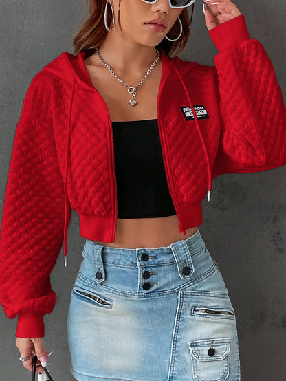Sweat à capuche élégant à lettres pour femme – Pull court de rue rouge et noir