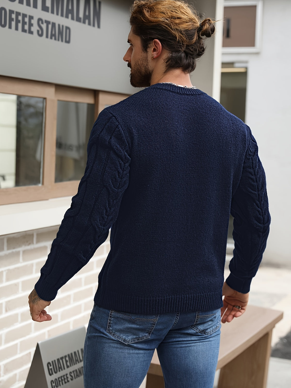 Suéter de punto a rayas para hombre – Suéter suave con cuello redondo y ribete acanalado