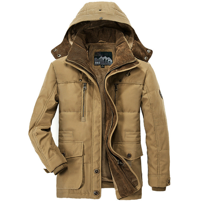 Manteau en coton à capuche pour homme – Cardigan d'hiver épais multi-poches