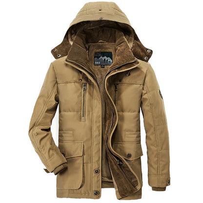 Manteau en coton à capuche pour homme – Cardigan d'hiver épais multi-poches
