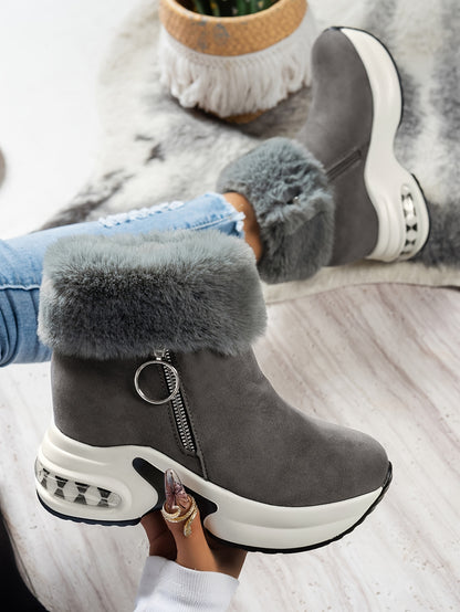 Bottines compensées pour femme – Chaussures d'hiver zippées à doublure en peluche