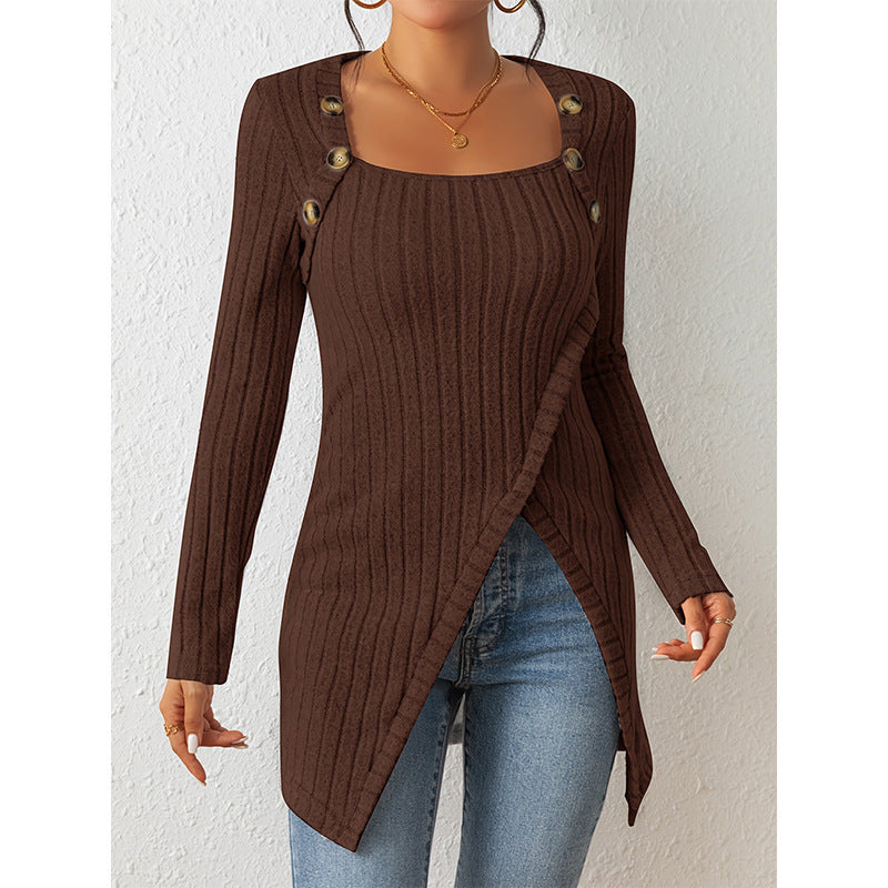 Pull fendu à col carré et épaules dénudées pour femme – Haut en maille élégant