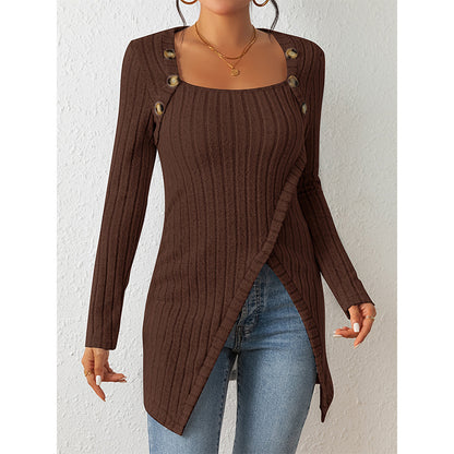 Pull fendu à col carré et épaules dénudées pour femme – Haut en maille élégant
