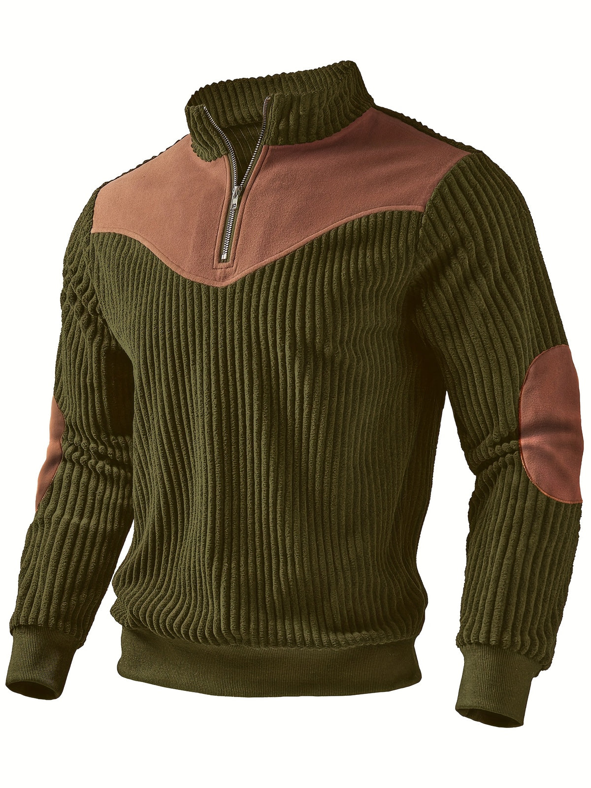 Pull Homme Demi-Zip Col Droit – Sweat Rétro Chaud et Côtelé
