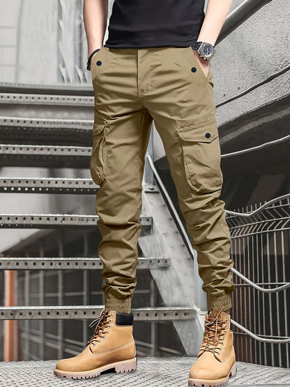 Men’s Olive Cargo Pants – Multi-Pocket Drawstring Utility Trousers
