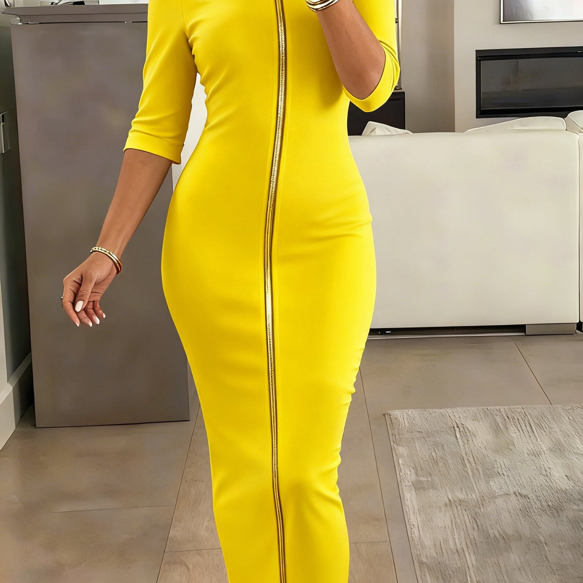 Robe midi moulante à encolure bateau – Robe élégante à manches courtes et coupe ajustée