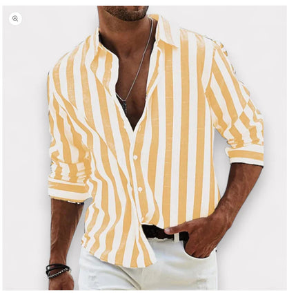 Chemise décontractée à rayures pour homme – Coupe ample, style britannique, manches longues