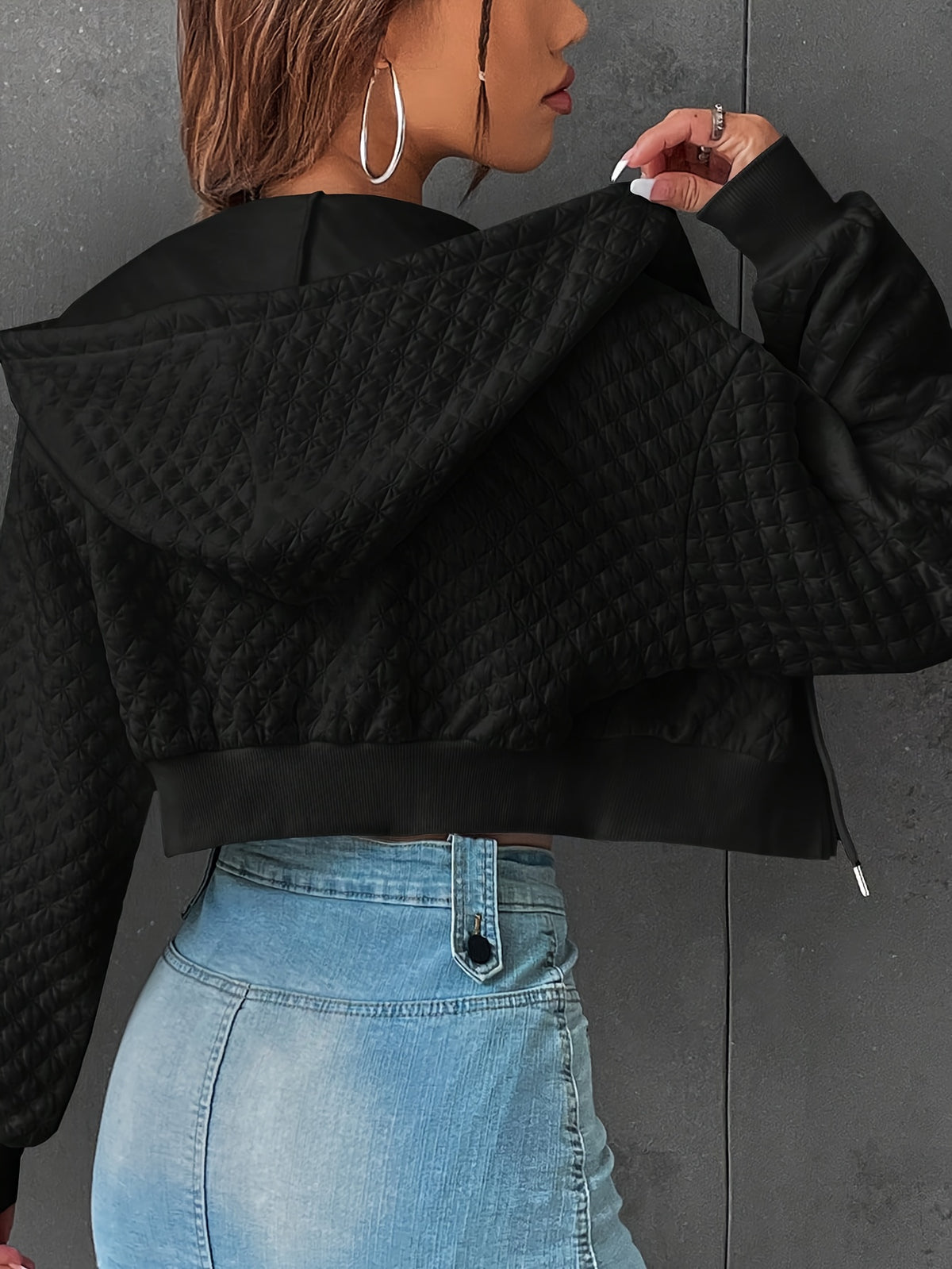 Sweat à capuche élégant à lettres pour femme – Pull court de rue rouge et noir