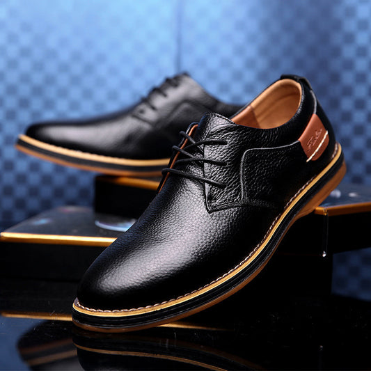 Loom & Soul™ Men’s Casual Leather Dress Shoes – British-Style Low-Top Business Shoes with Breathable Comfort & Rubber Sole