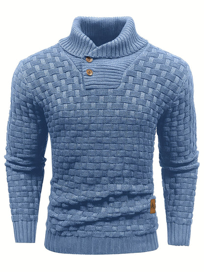 Pull en tricot gaufré pour homme – Grande élasticité avec col à revers
