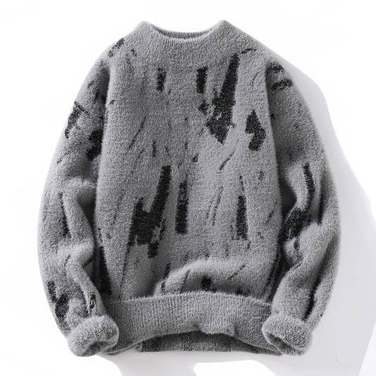 Men’s Fleece-Lined Thick Knit Sweater – Winter Loose Pullover