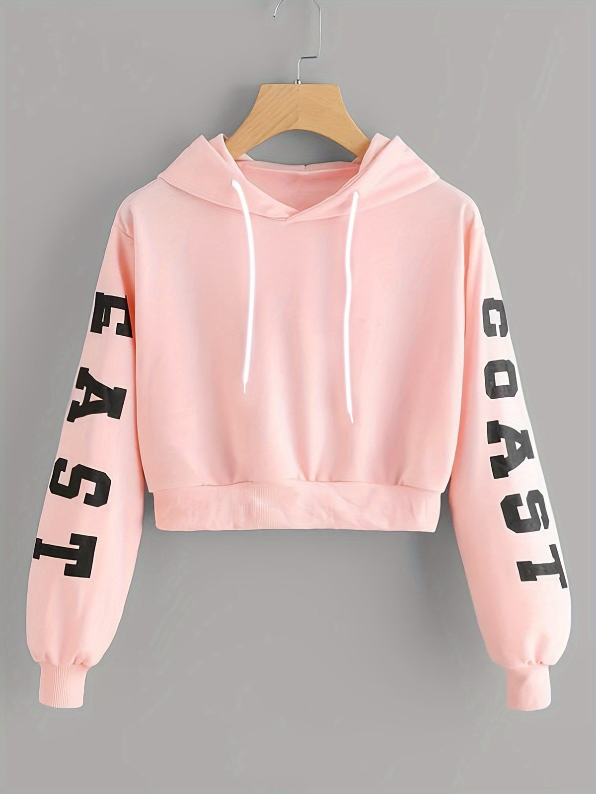 Sweat à capuche rose à lettres pour femme – Imprimé East/West Style décontracté