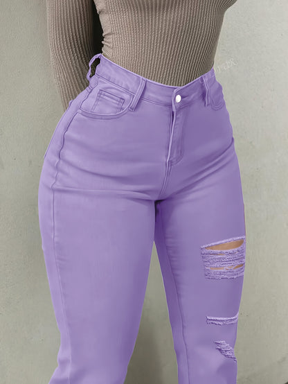 Women’s Vibrant Orange Distressed Flare Jeans – High-Waist Bootcut