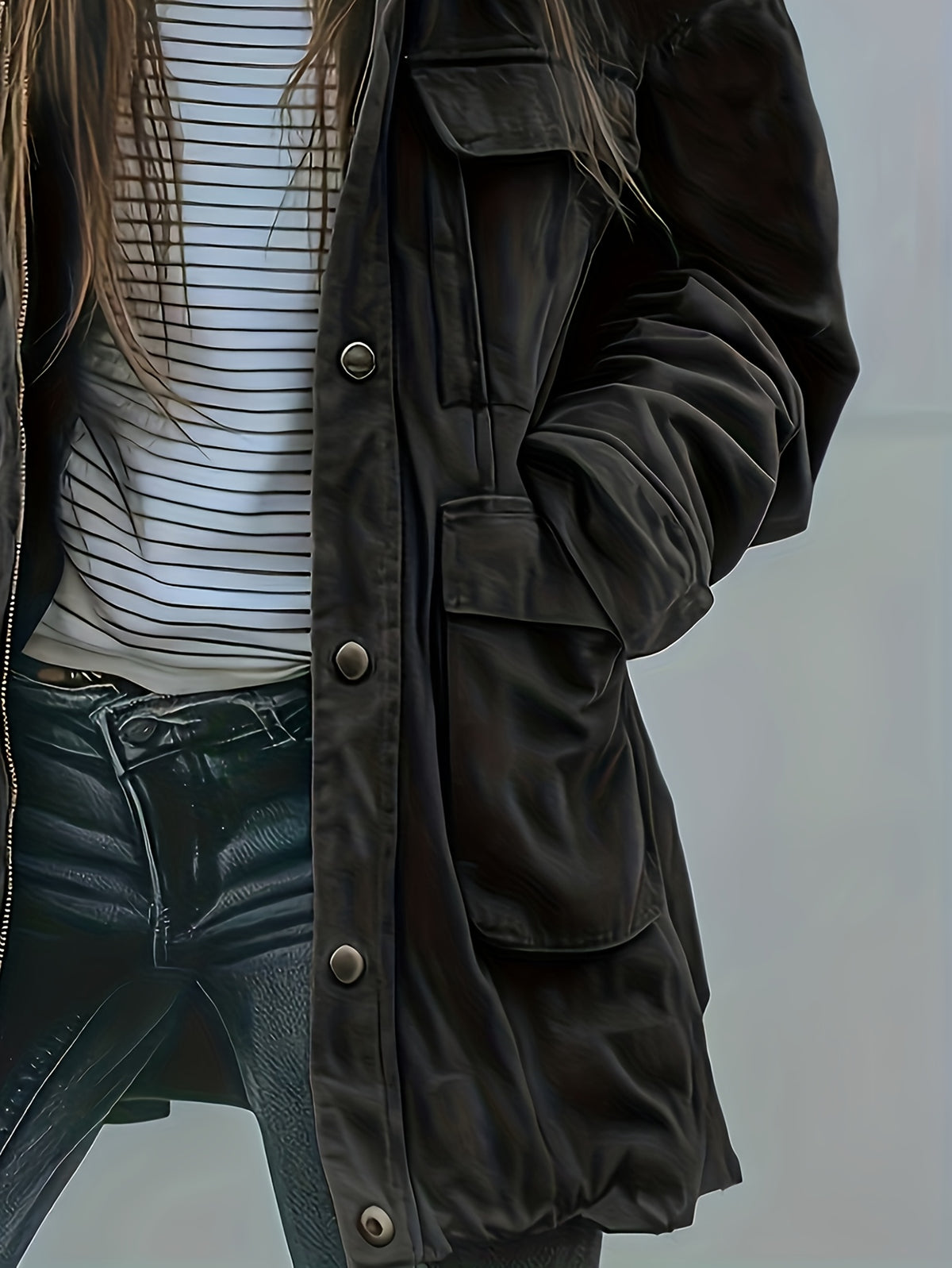 Veste à capuche robuste pour femme, vert olive – Manteau de travail épais toutes saisons