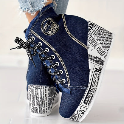 Bottines à talons épais scintillantes pour femmes – Bottines à lacets avec cœur en dentelle