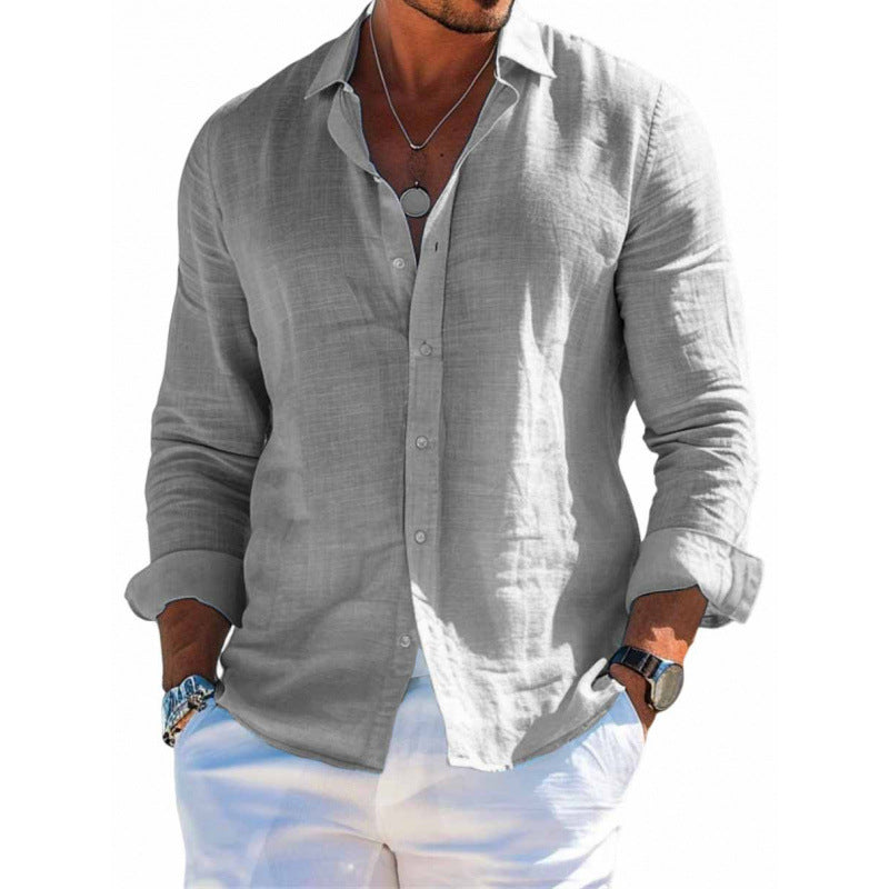 Chemise boutonnée à manches longues Loom & Soul™ pour homme – Haut décontracté coupe ample couleur unie à revers
