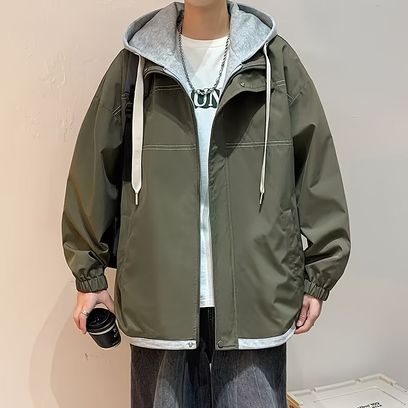 Veste zippée color block Loom & Soul pour homme – Coupe-vent léger à capuche