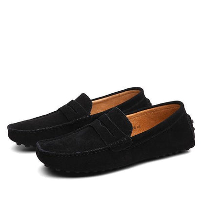 Loom & Soul Men’s Casual Leather Shoes – Genuine Cowhide Upper, Pigskin Lining, Anti-Skid Rubber Sole, Round Toe Slip-On Comfort