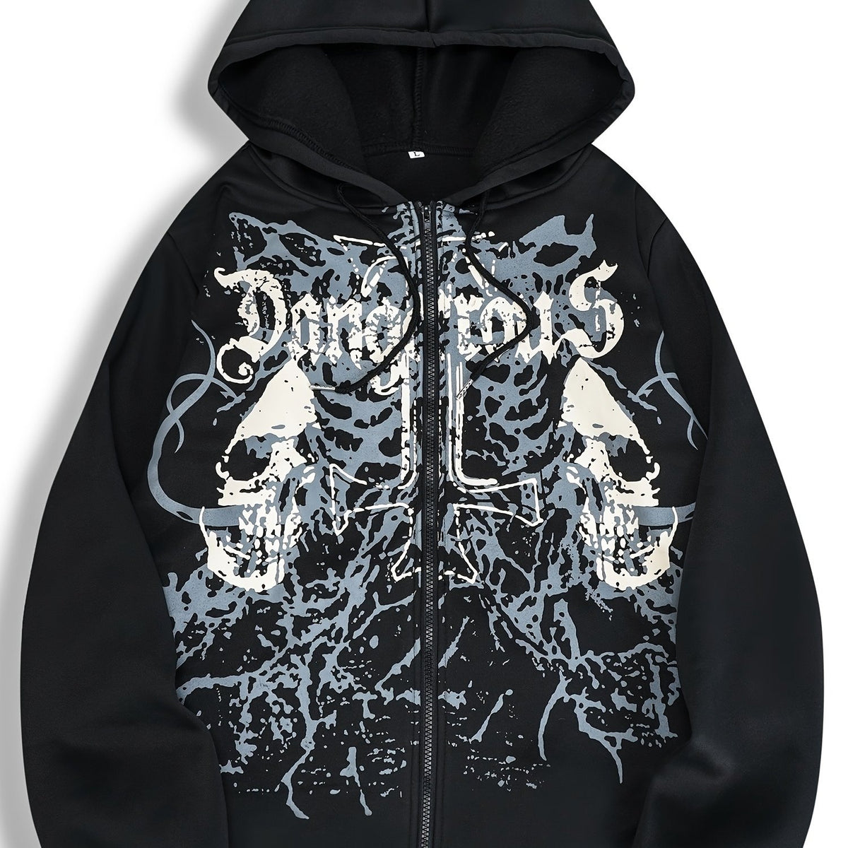 Veste à capuche pour hommes avec imprimé tête de mort – Sweat à capuche zippé décontracté automne/hiver