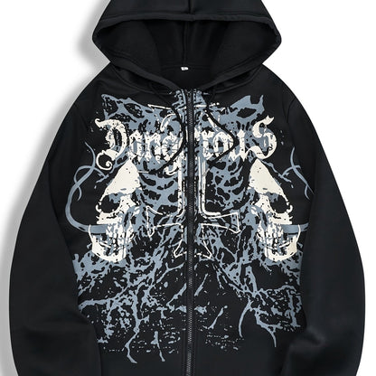 Veste à capuche pour hommes avec imprimé tête de mort – Sweat à capuche zippé décontracté automne/hiver