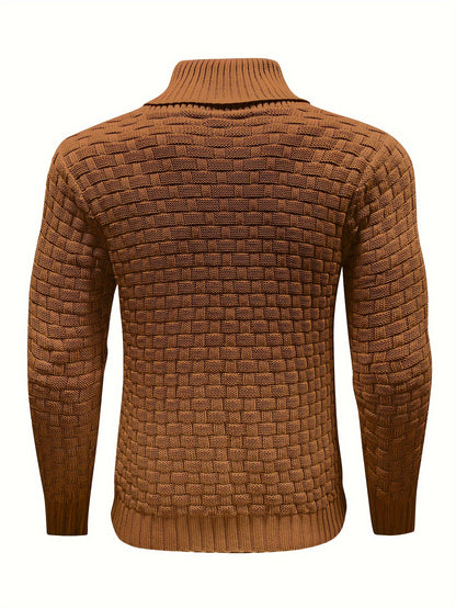 Pull en tricot gaufré pour homme – Grande élasticité avec col à revers