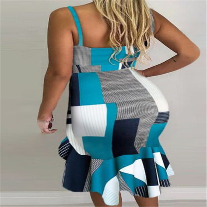 Robe midi asymétrique à dos nu – Robe d'été imprimée à bretelles pour les soirées
