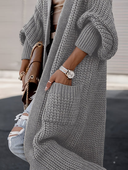 Elegant Deep V-Neck Ribbed Cardigan – Women’s Fall/Winter Knit Sweater