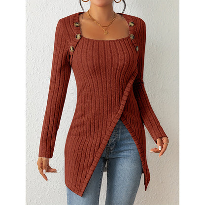 Pull fendu à col carré et épaules dénudées pour femme – Haut en maille élégant