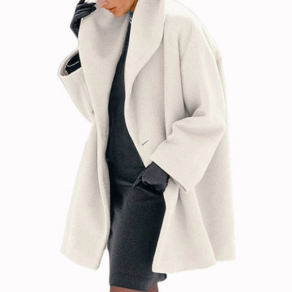 Women’s Loose Woolen Sweater Coat – Casual Round Neck Winter Jacket