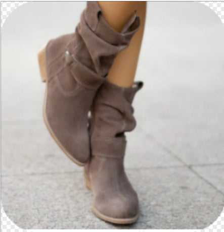 Bottes mi-mollet à bout pointu Loom & Soul pour femme – Bottes western en daim tendance avec fermeture éclair et talon carré