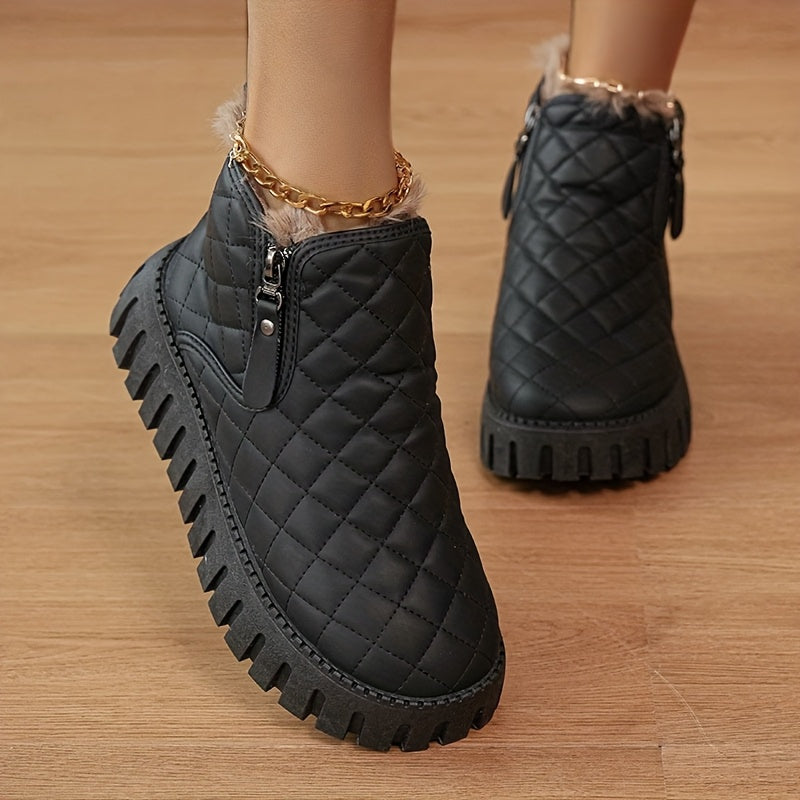 Bottines Femme en Fausse Fourrure – Chaussures d'Hiver Zippées avec Soutien de la Voûte Plantaire et Adhérence