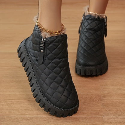 Bottines Femme en Fausse Fourrure – Chaussures d'Hiver Zippées avec Soutien de la Voûte Plantaire et Adhérence