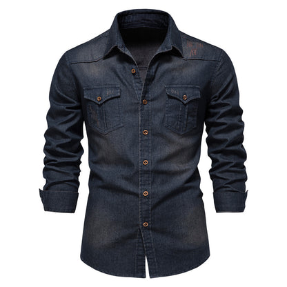 Chemise en jean Loom & Soul™ pour homme – Coupe ajustée, manches longues, boutonnée décontractée