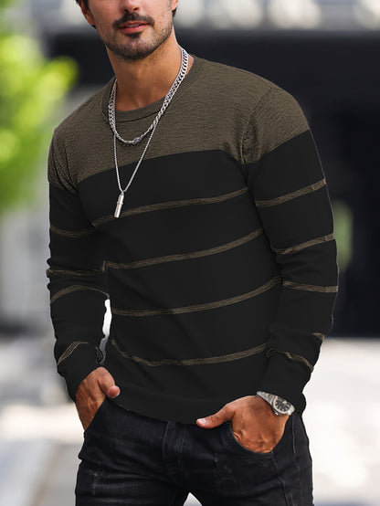 Men’s Navy Striped Knit Sweater – Casual Crew Neck Pullover