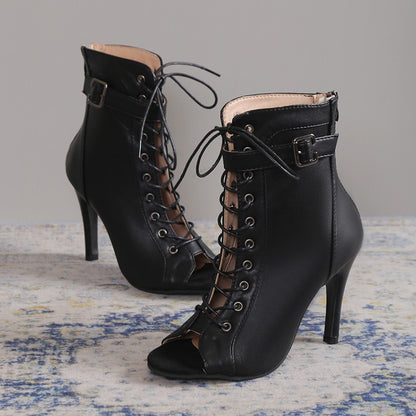 Loom & Soul™ Peep-Toe High Heels – Women’s Lace-Up Buckle Sandals with Back Zipper