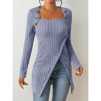 Pull fendu à col carré et épaules dénudées pour femme – Haut en maille élégant