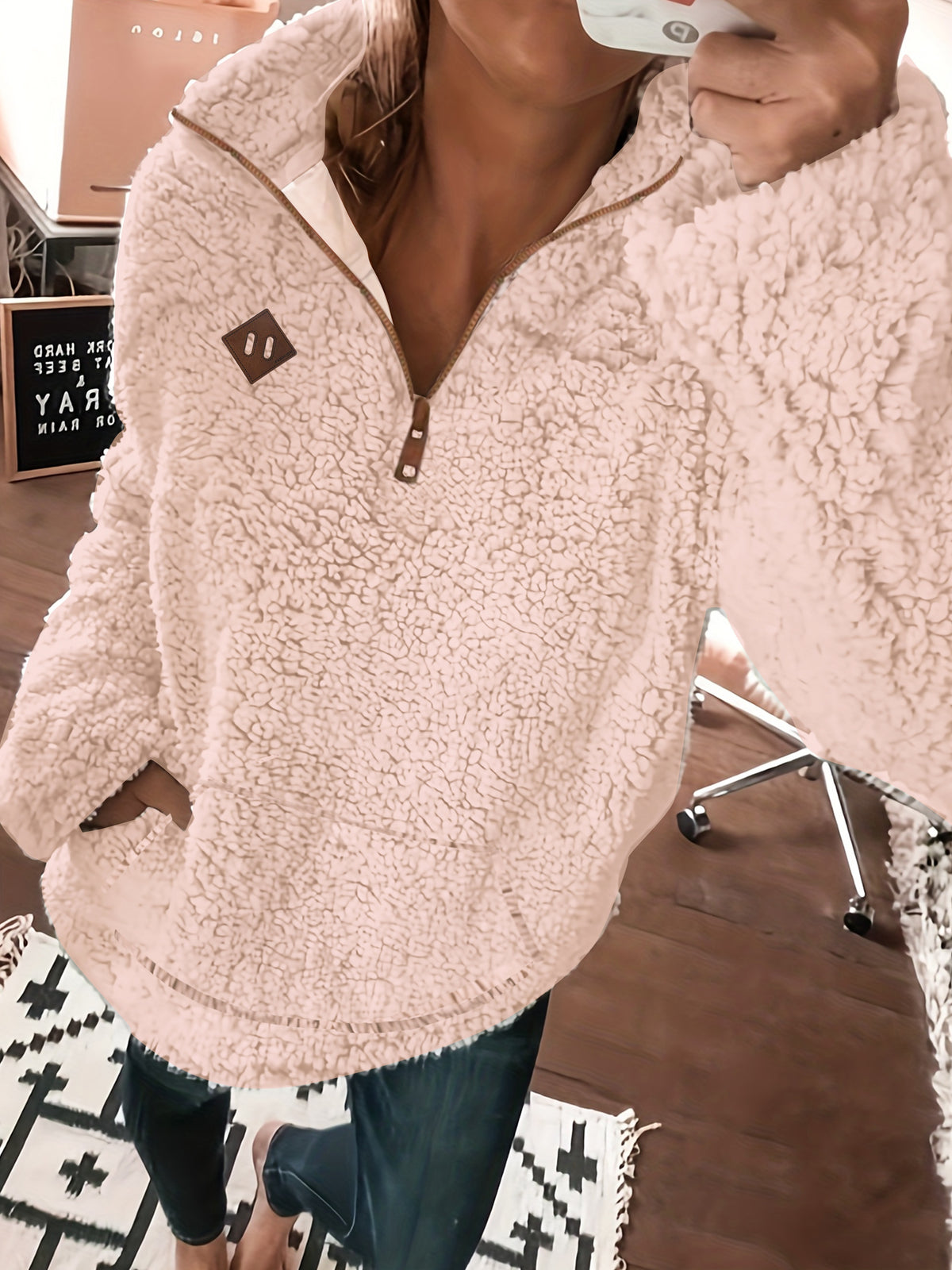 Sweat à capuche zippé douillet doublé polaire – Doux et décontracté pour femme