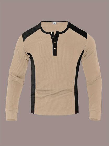 Men’s Waffle Henley Shirt – White & Black All-Season Button Top